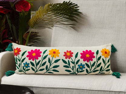 Embroidered Multicolour Lumbar | 12"x36" | Cotton