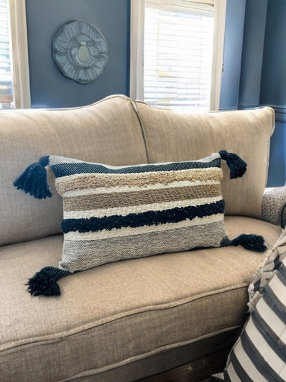 Bohemian Cushion Cover – Black, Tassels, Dari Fabric, 12x20"