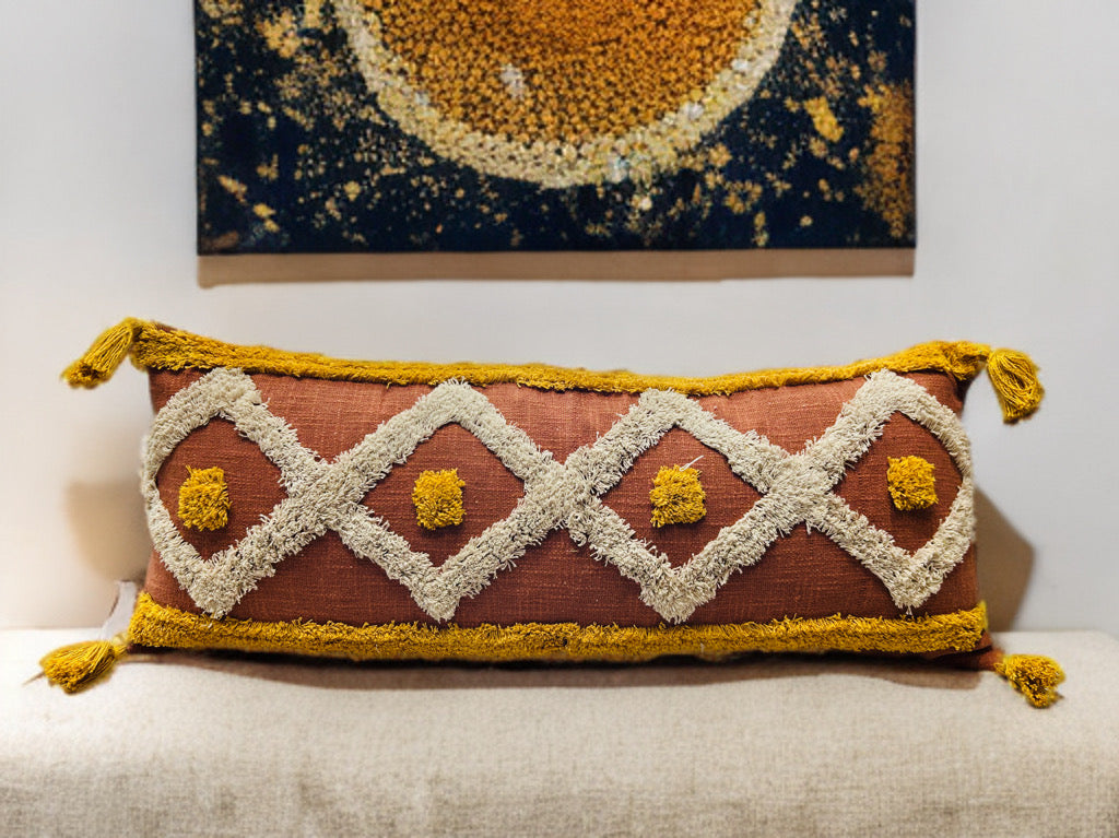 Unique Brown Base Tufted Lumber | 14"x36"| Cotton