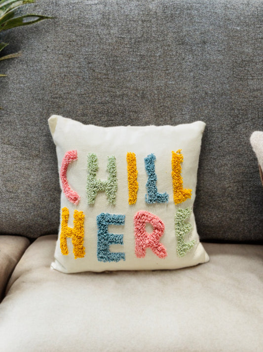 Elegant Multi-colour Tufted Cushion Cover | Slub Cotton, 16x16"