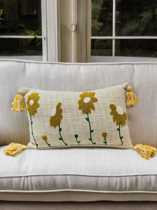 Yellow Floral Embroidered Small Lumber ( 12x20 inch )