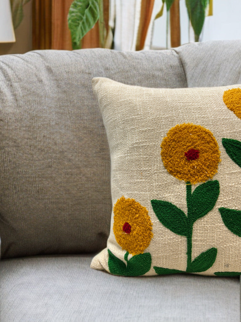 Embroidered Cushion Cover | 16x16", Slub Cotton, Premium Design