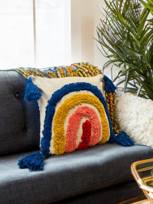 Tufted Rainbow Cushion Cover | Slub Cotton | 12"x12"