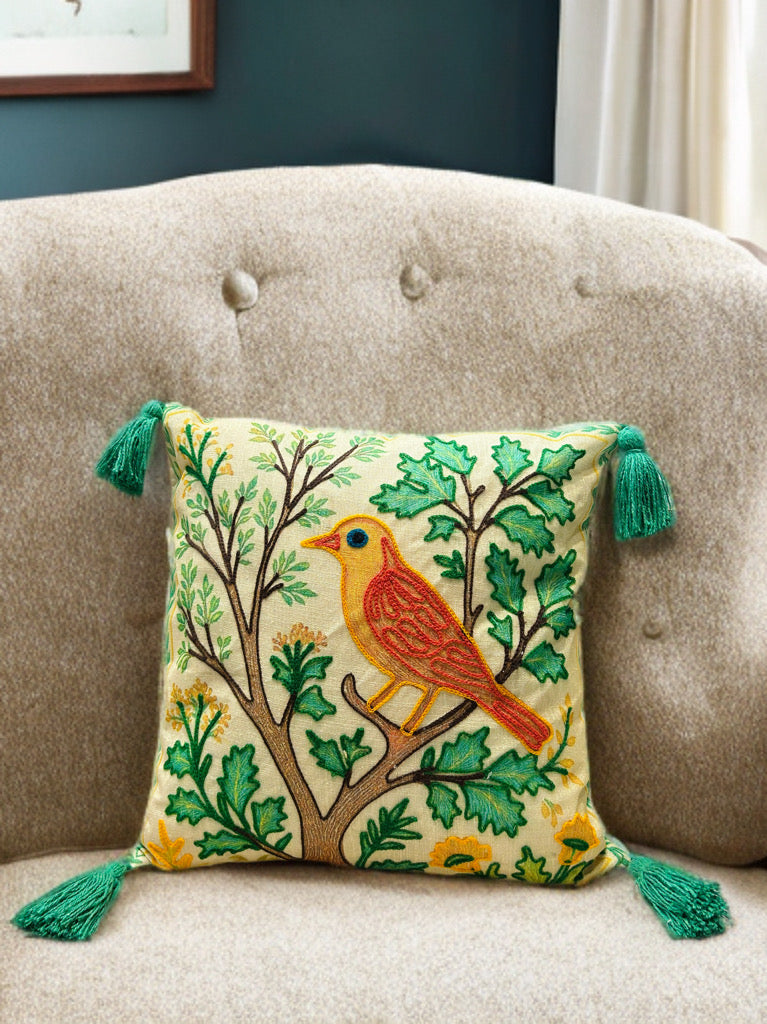 Embroidered Cushion Cover | Slub Cotton, 16x16 Inches