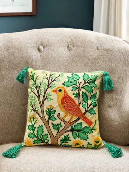 Embroidered Cushion Cover | Slub Cotton, 16x16 Inches