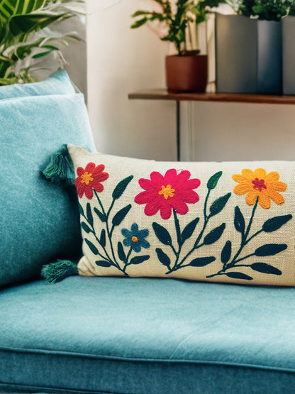 Embroidered Multicolour Lumbar | 12"x36" | Cotton