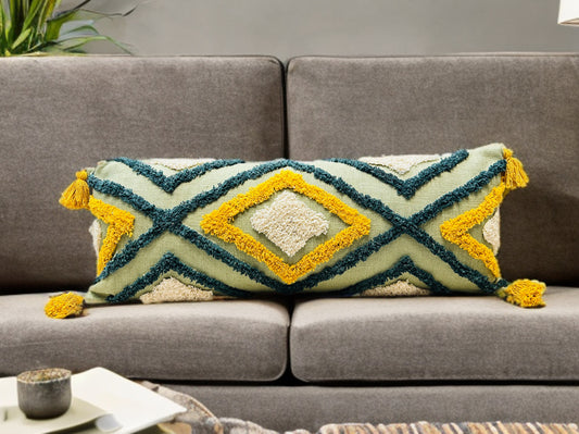 Green Base Tufted Lumber | 14"x36"| Cotton