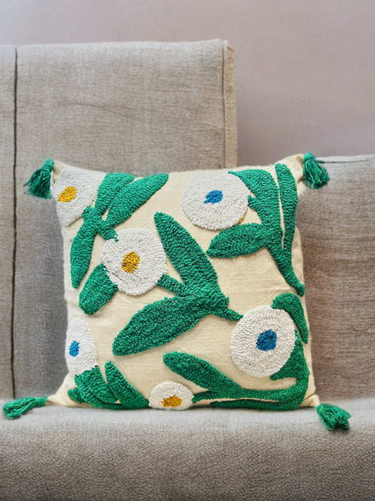 Knotted Embroidered Cushion Cover | Slub Cotton, 24x24 Inches