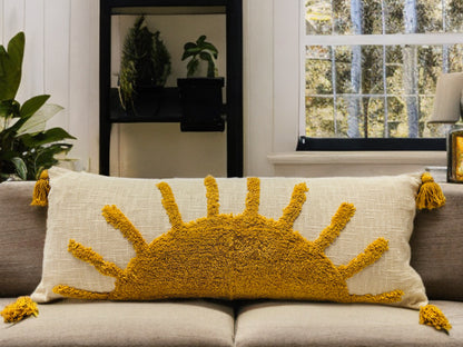 Rising Sun Pattern Tufted Lumbar | 14"x36"| Cotton