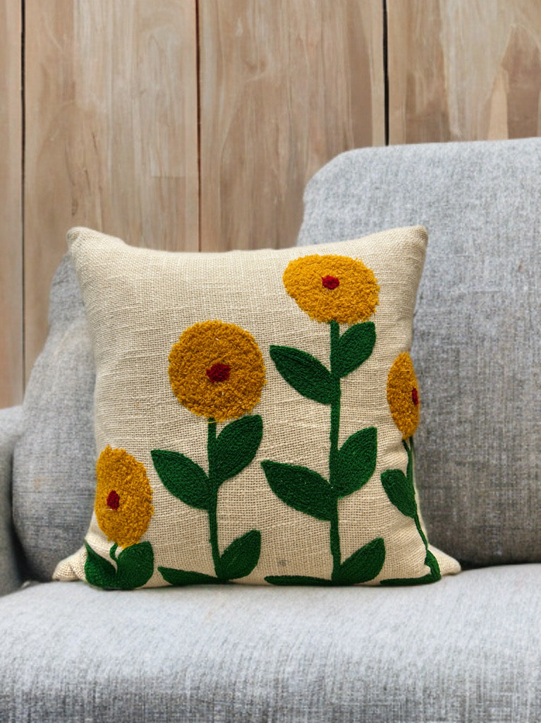 Embroidered Cushion Cover | 16x16", Slub Cotton, Premium Design