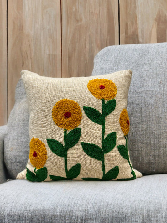 Embroidered Cushion Cover | 16x16", Slub Cotton, Premium Design