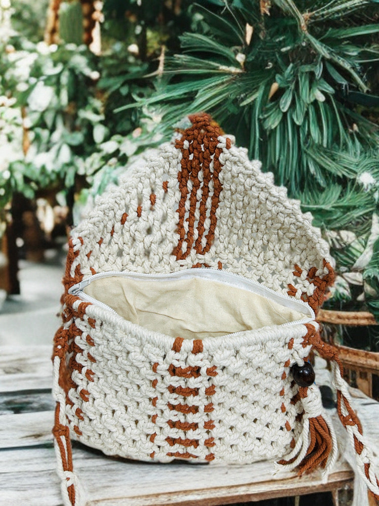 Artisan Macramé Sling Bag with Zipper & Flap