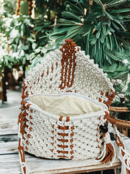 Artisan Macramé Sling Bag with Zipper & Flap