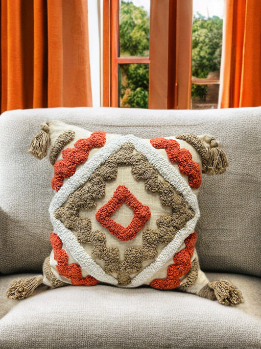 Knotted Embroidered Cushion Cover | Slub Cotton, 16x16 Inches