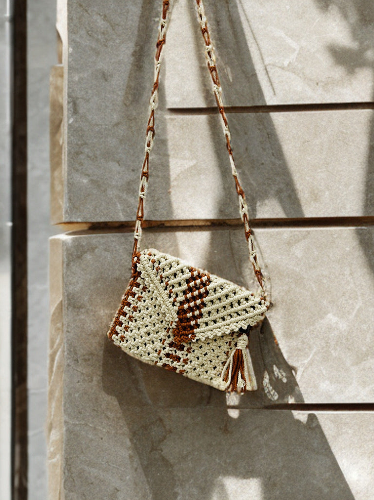 Macramé Sling Bag with Beads & Flap – Boho Handmade Purse