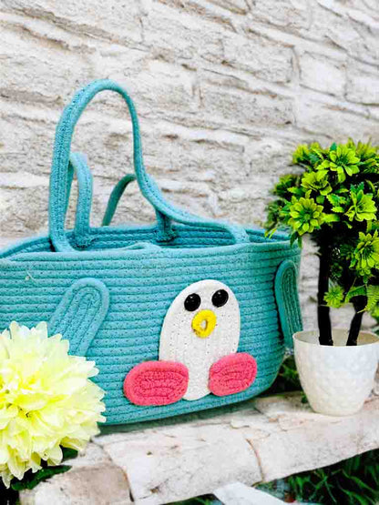 Sky Blue Animal Face Basket with Handle – Lightweight & Stylish