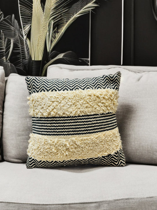 Bohemian Cushion Cover - Black, Tassels, Dari Fabric, 16x16"
