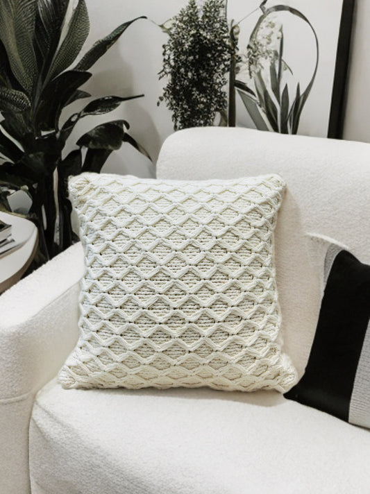 Royal White Macrame Cushion Cover -  16x16"