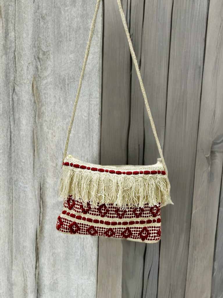 Handmade Boho Sling Bag – Embroidered Crossbody with Fringe