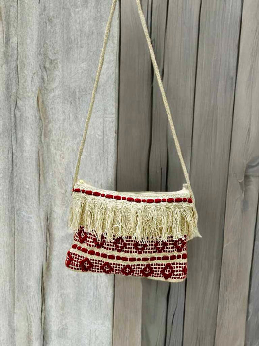 Handmade Boho Sling Bag – Embroidered Crossbody with Fringe