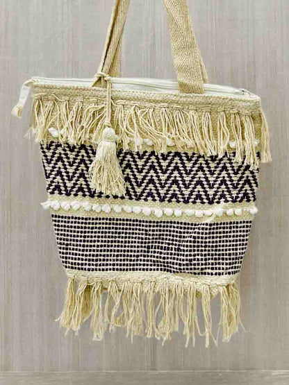 Woven Boho Tote with Zipper | Perfect for Books & Essentials