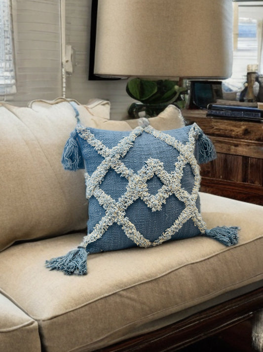 Blue Tufted Cushion Cover | Slub Cotton | 12"x12"