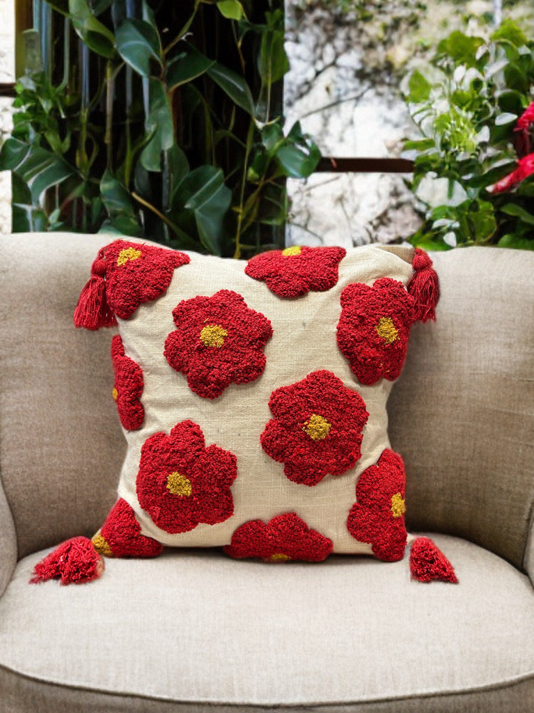 Knotted Embroidered Cushion Cover | Slub Cotton | 16"x16"