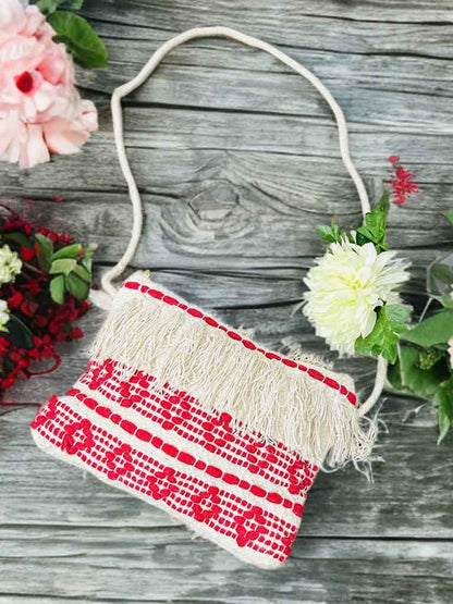 Handmade Boho Sling Bag – Embroidered Crossbody with Fringe