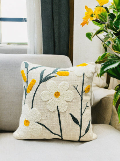 Embroidered Cushion Cover | 16x16", Slub Cotton, Premium Design