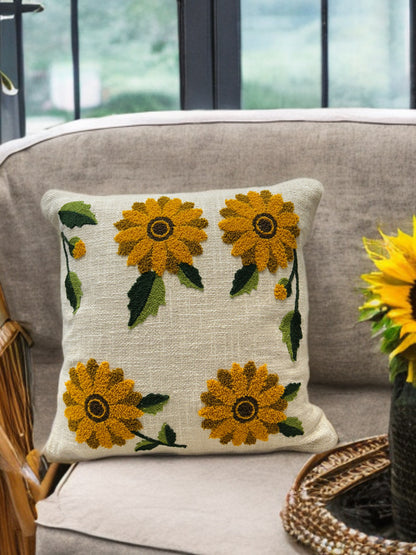 Embroidered Cushion Cover | Slub Cotton, 16x16 Inches