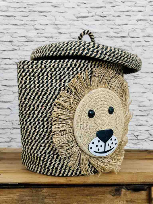 Handcrafted Lion Face Storage Basket with Lid – Stylish & Functional