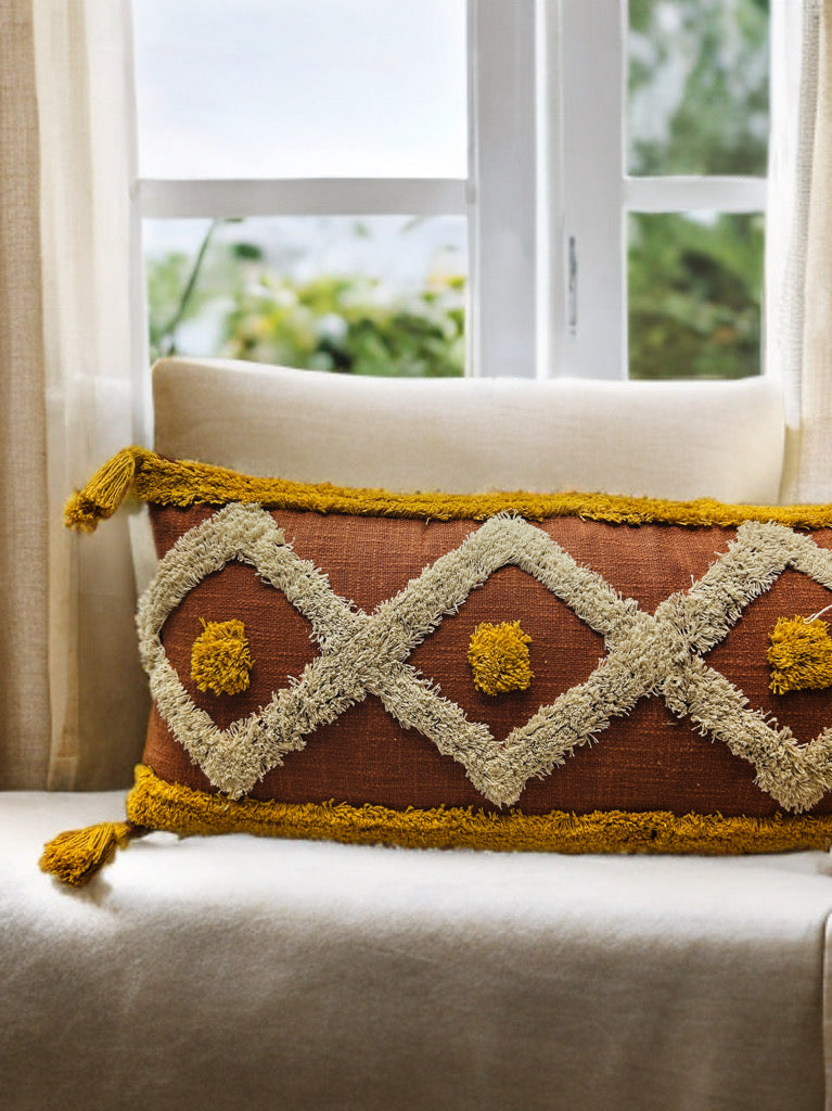 Unique Brown Base Tufted Lumber | 14"x36"| Cotton