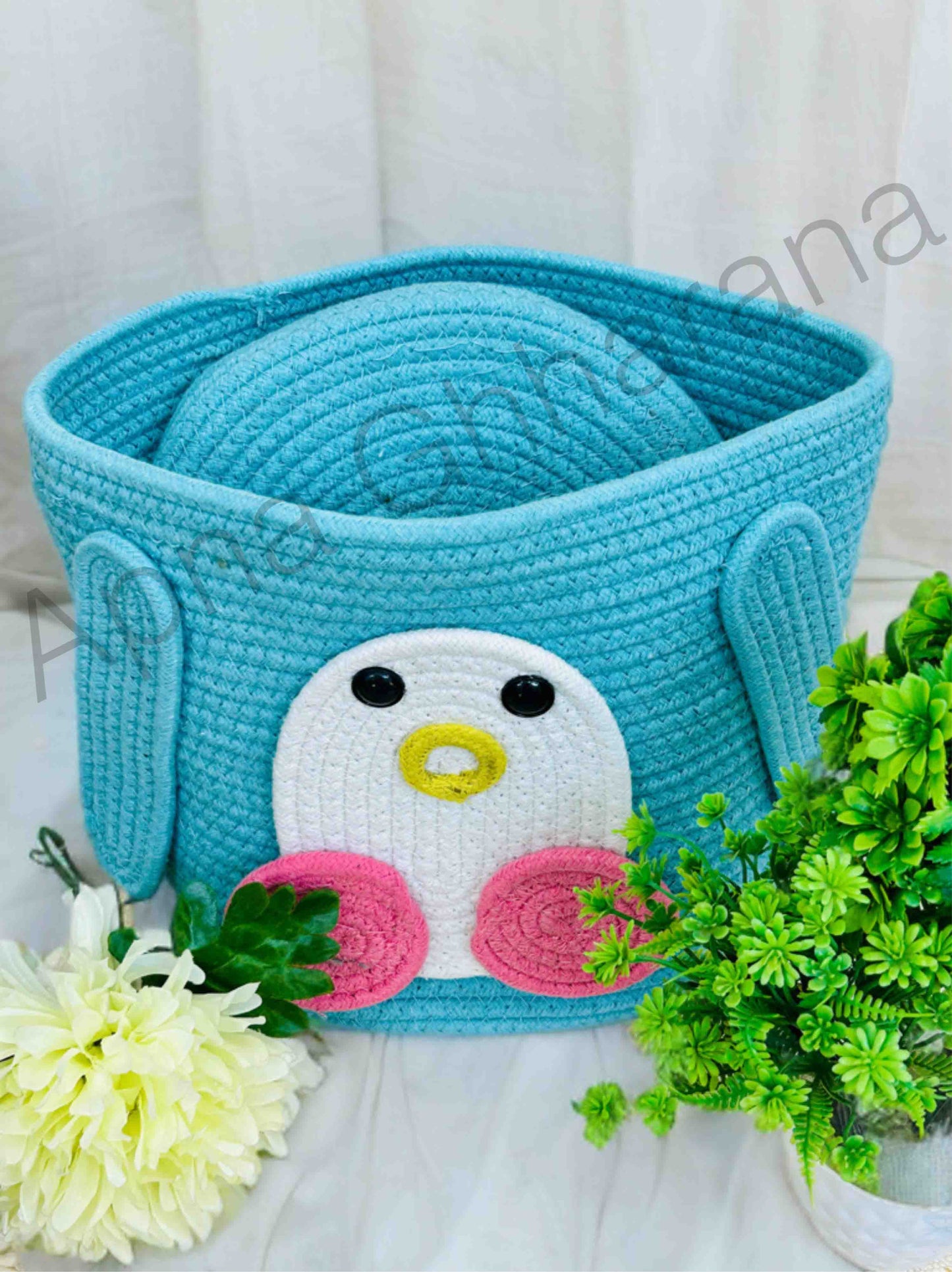 Cute Penguin Storage Basket with Lid – Handmade & Functional