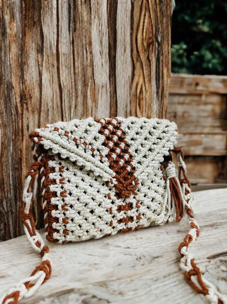 Artisan Macramé Sling Bag with Zipper & Flap