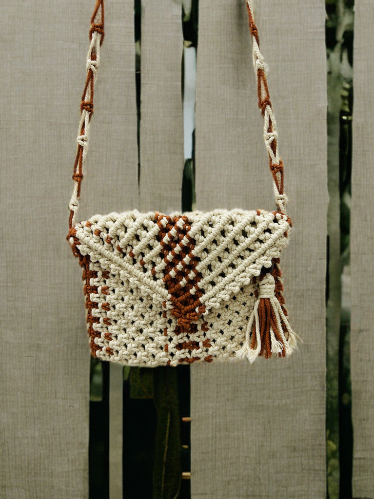 Artisan Macramé Sling Bag with Zipper & Flap