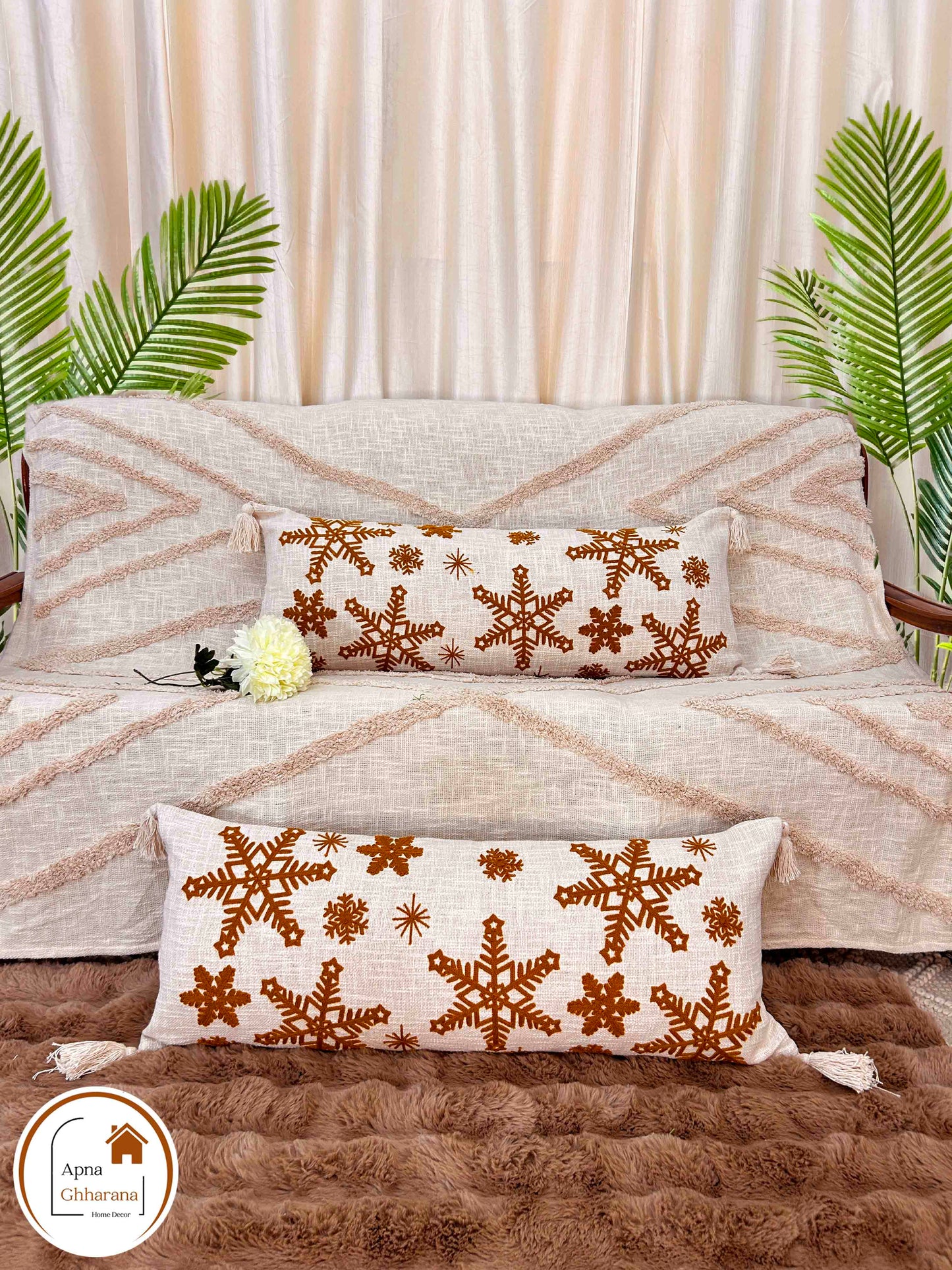 Embroidered Lumbar Cushion Cover | Yellow Star Design | 34x12