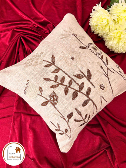 Threaded Elegance – Embroidered Cushion Cover | 16x16" | Slub Cotton