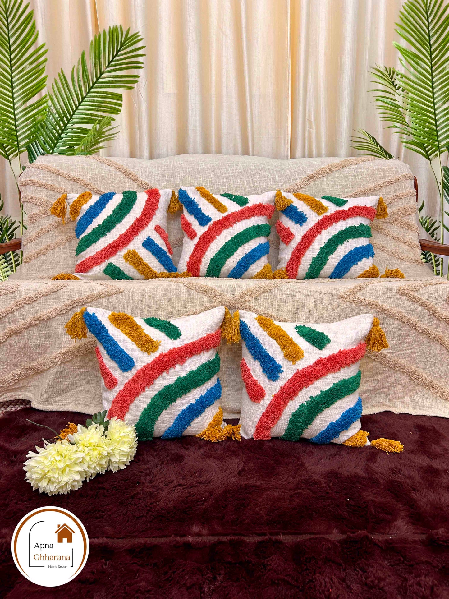 Vibrant Tufted Cushion Cover | Multicolor, 16x16", Zip Closure