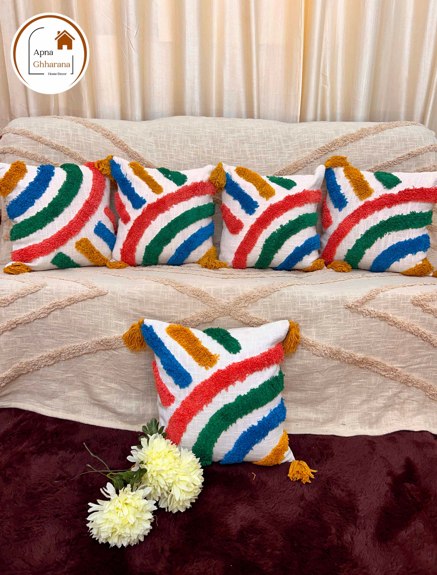 Vibrant Tufted Cushion Cover | Multicolor, 16x16", Zip Closure