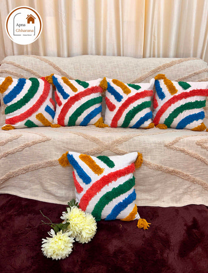 Vibrant Tufted Cushion Cover | Multicolor, 16x16", Zip Closure