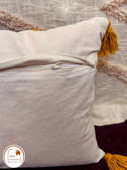 Sunflower Tufted Cushion Cover | Mustard & Yellow | 16x16" | Slub Cotton