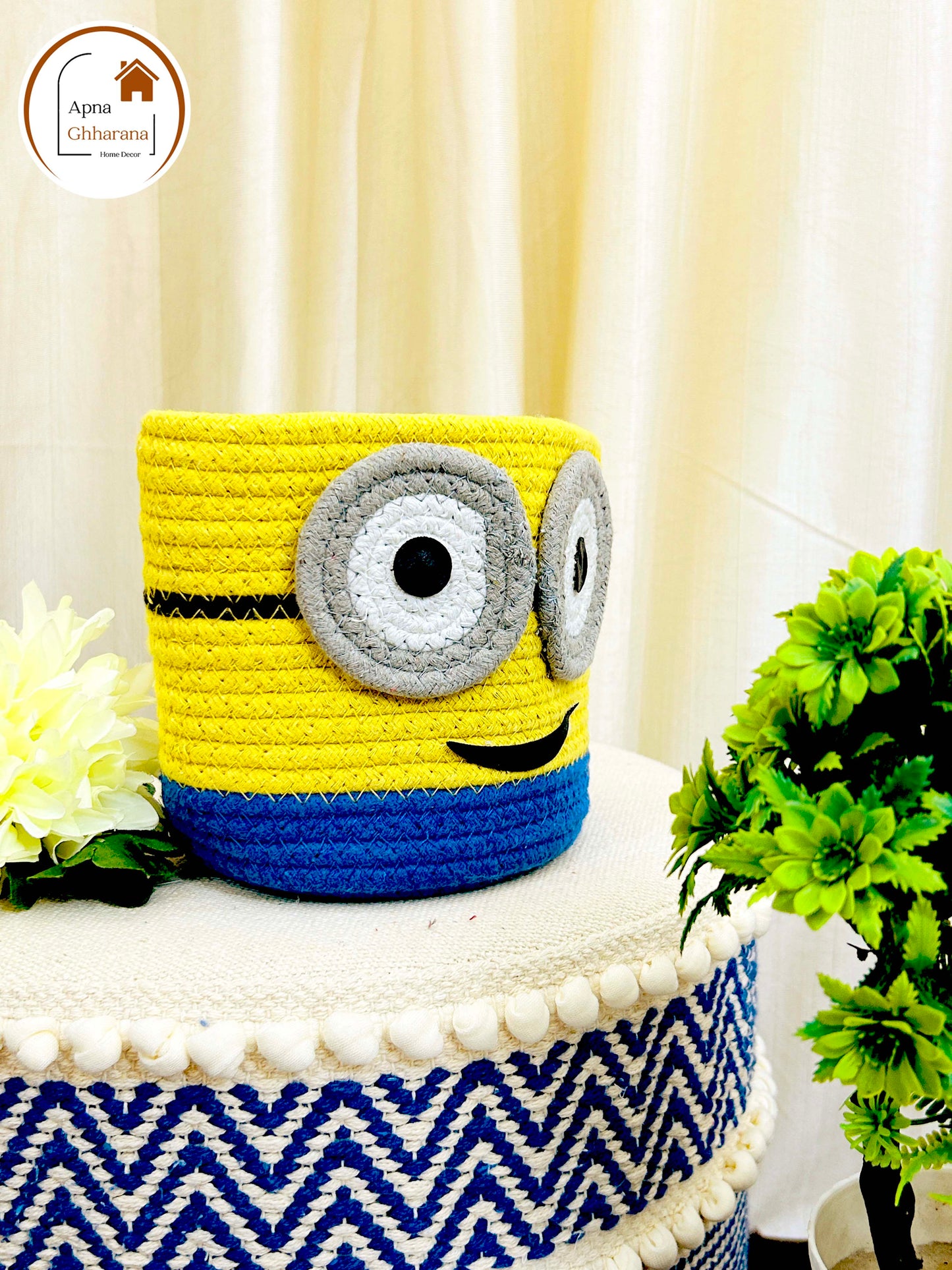 Cute Animal Face Basket – Cotton Braided & Washable Organizer (6x7 inch)