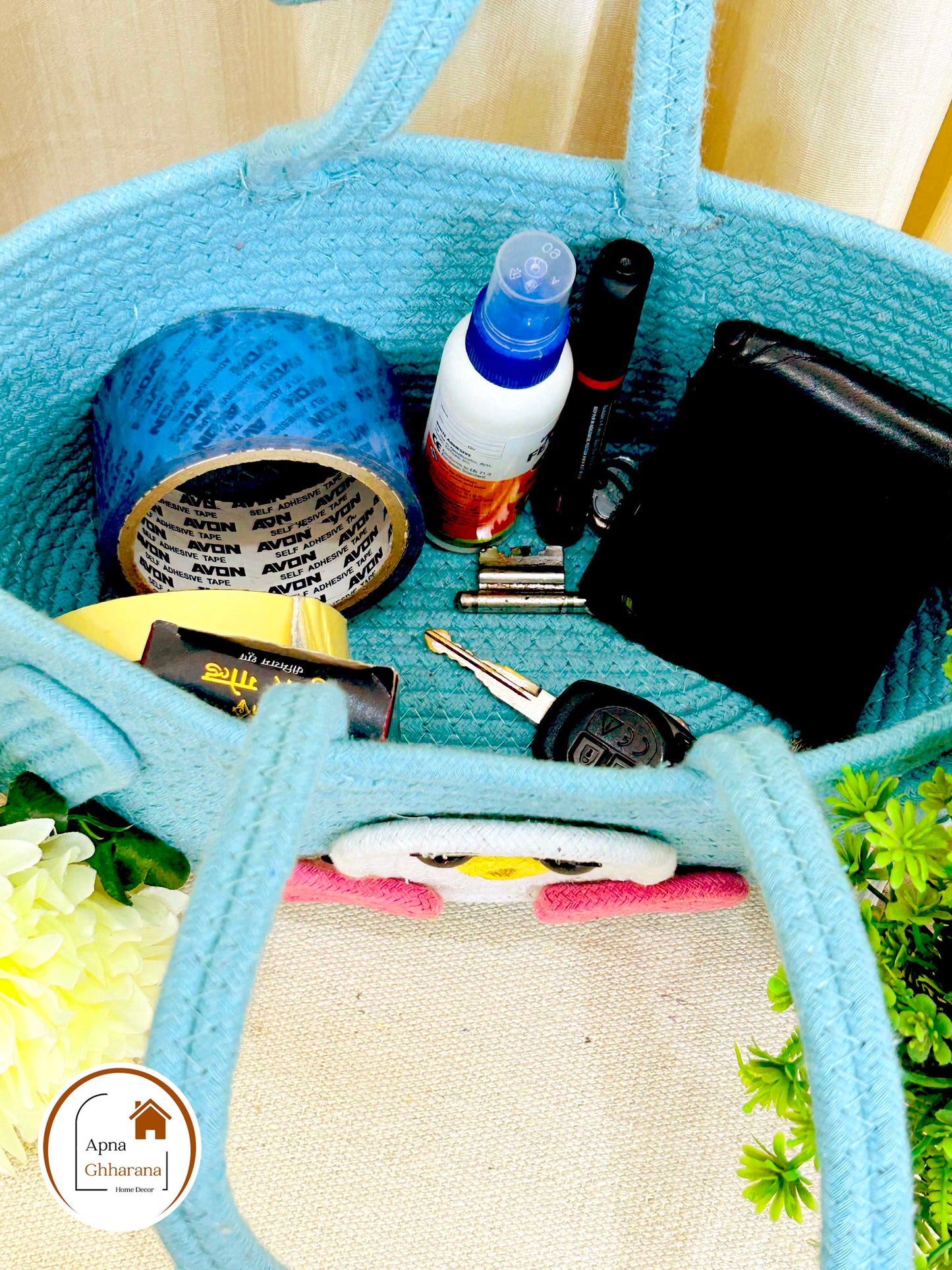 Sky Blue Animal Face Basket with Handle – Lightweight & Stylish