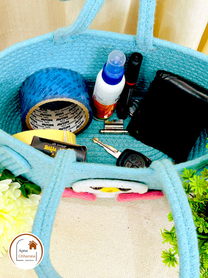 Sky Blue Animal Face Basket with Handle – Lightweight & Stylish