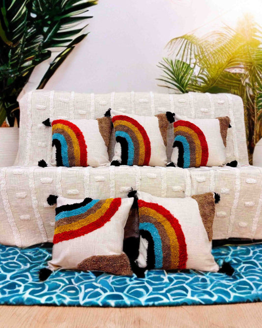 Tufted Cushion Cover with Tassels | Slub Cotton | 16x16"