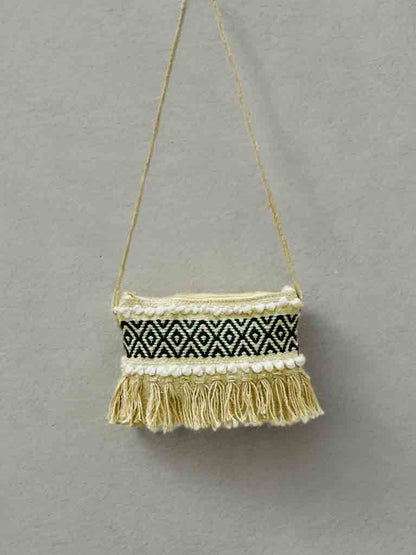 Handmade Boho Sling Bag – Embroidered Crossbody with Zipper & Fringe
