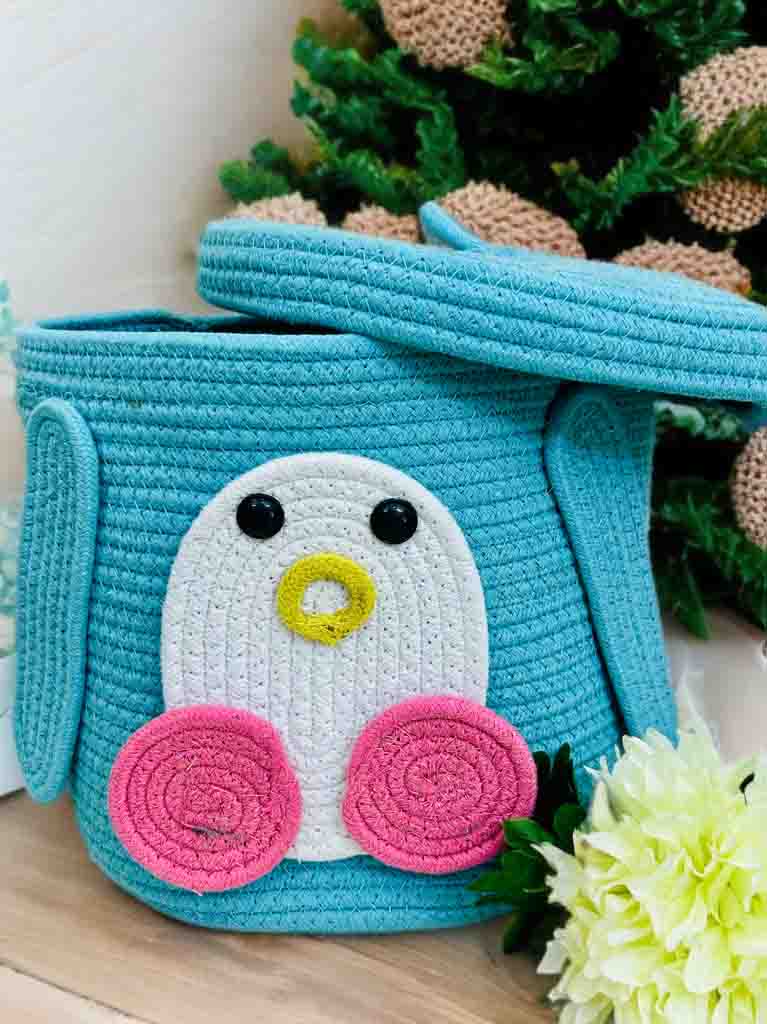 Cute Penguin Storage Basket with Lid – Handmade & Functional