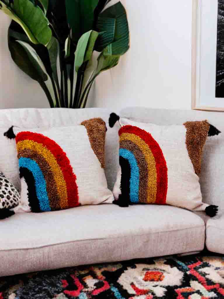 Tufted Cushion Cover with Tassels | Slub Cotton | 16x16"