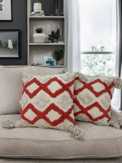 Rust Tufted Cushion Cover | Slub Cotton, 16"x16" | Stylish & Aesthetic