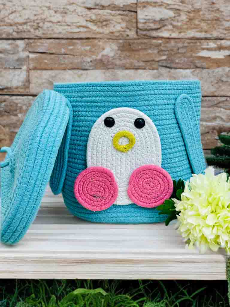Cute Penguin Storage Basket with Lid – Handmade & Functional